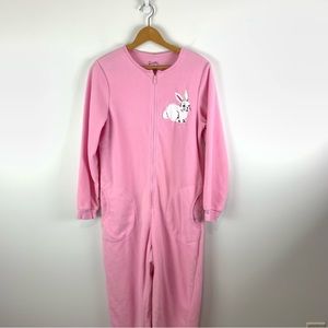 Nick and Nora Womens Pink Fleece Bunny Rabbit Footed Pajamas One Piece Size S